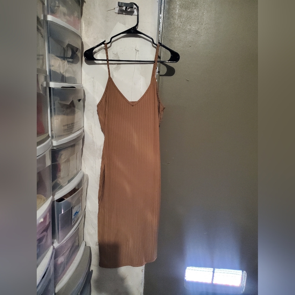 SHEIN Tan Ribbed Midi Dress Large NWOT